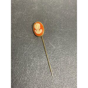 Vintage Trifari Cameo Stick Pin Brooch Gold-Tone Oval Shape